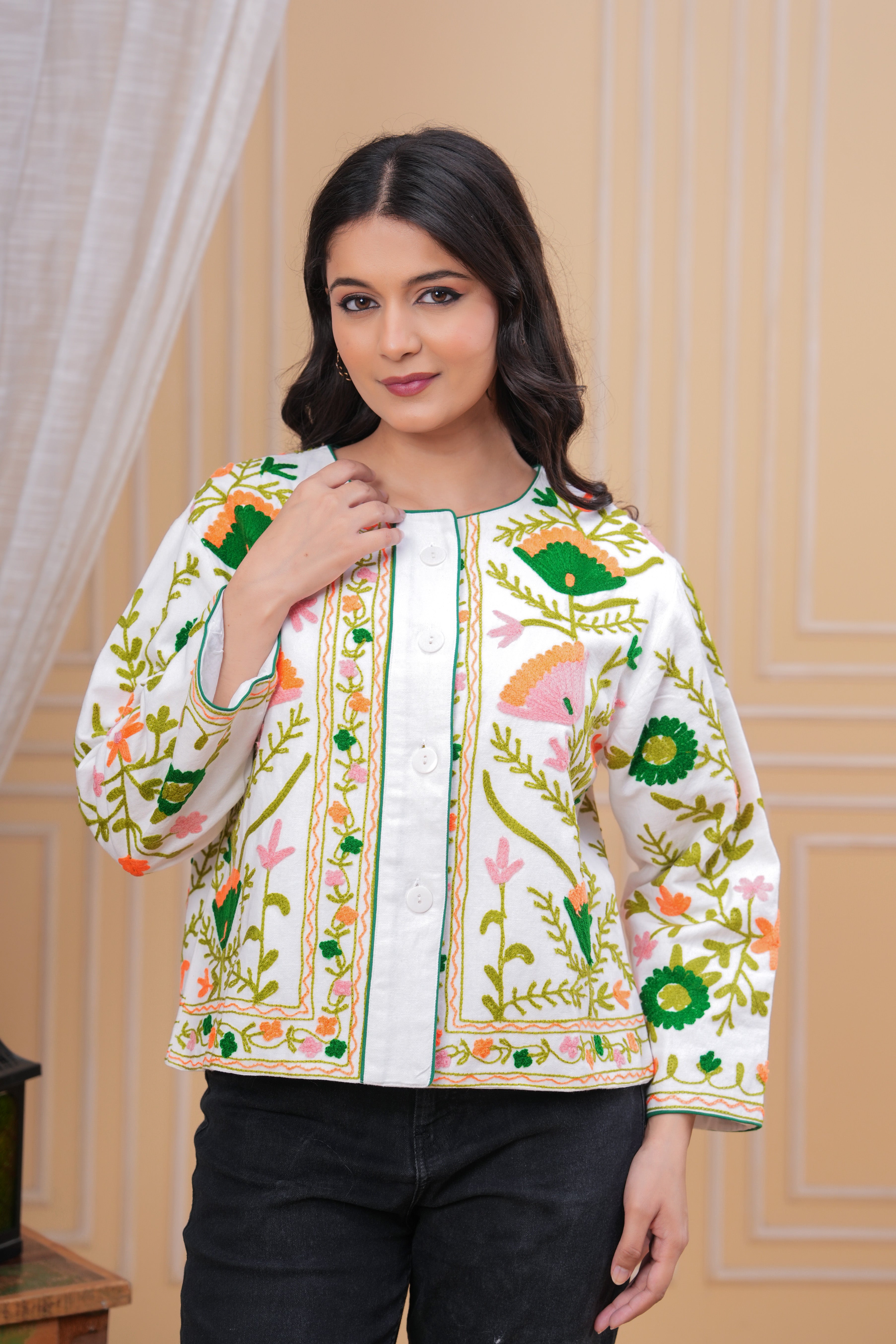 Handmade Indian Quilted Jacket: Floral Print Cotton Coat